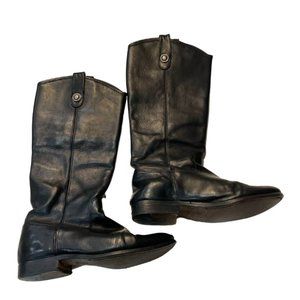 Frye Melissa Button 2 Leather Tall Boots Black Size 8 1/2 B pull on
